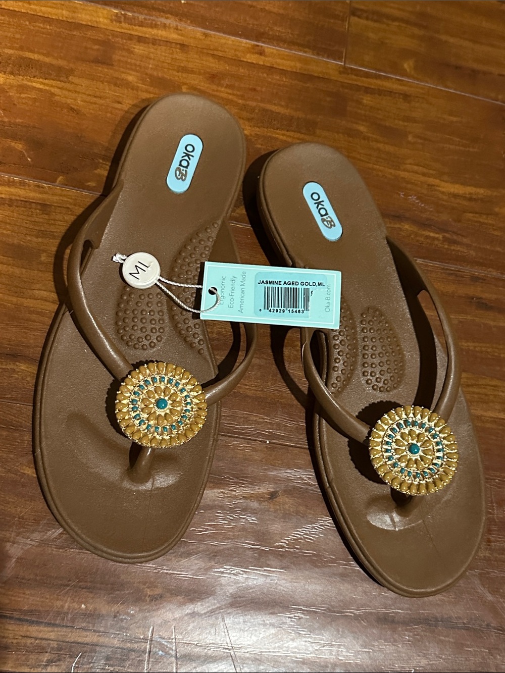 NWT Oka-B Jasmine Aged Gold Retired Jeweled Sandals ML 8.5-9.5